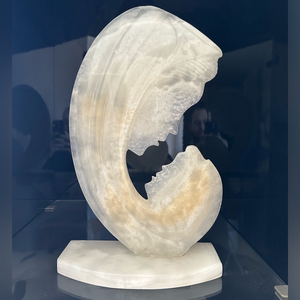 Vintage Carved Alabaster Marble Stone Mother & Child Bookend Mid-Century 14”